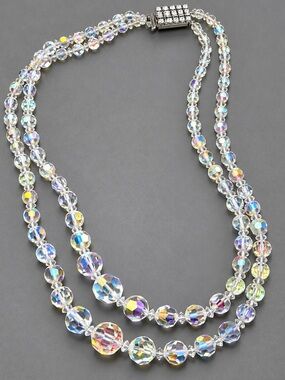 Vintage Austrian Crystal Two-Strand Necklace -Great Clasp.